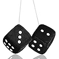 Fuzzy Dice for Rear View Mirror, Black Fuzzy Dice for Car Mirror, 2.75inch Pair of Plush Retro Square Hanging Dice with White Dots Cute Car Decoration Ornament Accessories
