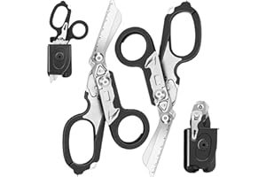 Lenporl 2 Pack Foldable Trauma Shears with Compatible Holster, Emergency Shears with Strap Cutter and Glass Breaker for Outdoor Camping Medical Scissors Tools Black