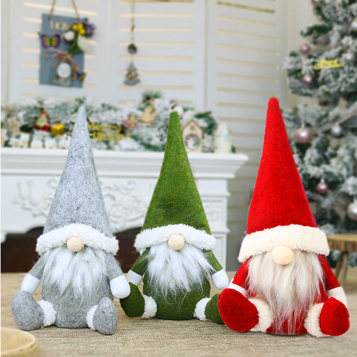 Leipple Gnome Christmas Ornaments - Christmas Gonk Decoration Handmade Swedish Tomte Gnomes Plush Scandinavian Santa Elf Table Ornaments (short legs)