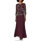J Kara Plus Size Womens Scoop Neck Line with 3/4 Sleeve Beaded Top Long Dress