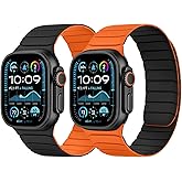 Tasikar Double Sided Wearable Magnetic Band Compatible with Apple Watch 49mm 46mm 45mm 44mm 42mm, Soft Silicone Sport Strap Loop for iWatch Ultra 3 2 1 SE Series 11 10 9 8 7 6 5 4 3 2 1, Black Orange
