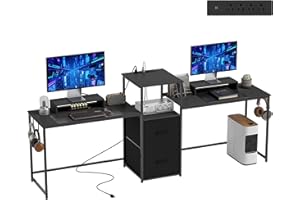 HOMCOM 96 Inch Gaming Desk for 2 Person, Extra Long Computer Desk with Power Outlets & USB Ports, Gaming Table with Monitor S