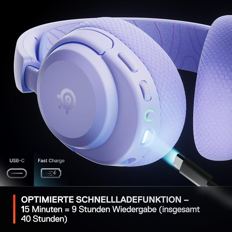 Arctis Nova 3P Wireless - PS5 Headset & PC Gaming Headset – App-Steuerung – 40 Std. Akku – Neodym-Magnet-Treiber – 2,4 GHz/Bluetooth – Abnehmbares Mikrofon – Für PS5, PC, Switch - Lavendel