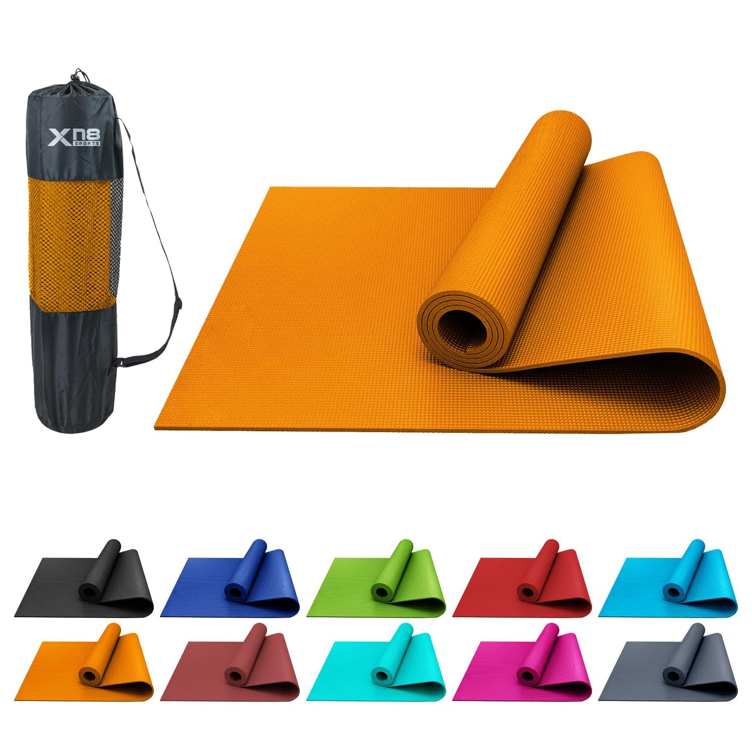 XN8 Sports PVC Yoga Mat 6mm Thick Non-Slip Exercise & Workout Mats with Carry Strap Ideal for Pilates, Gym, Stretching, Meditation – Lightweight for Home, Travel & Outdoor Fitness mat for men & Women