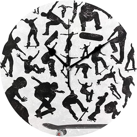 Amazon ユキオ 掛け時計 置き時計 壁掛け時計 室内 部屋装飾 壁時計 インテリア おしゃれ 北欧 スケートボード 人 コレクション 黒い ギフト 時計 アート 部屋 ウォールクロック 円型 かわいい N X ドラッグストア