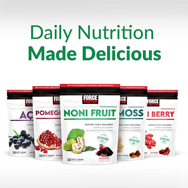 FORCE FACTOR NONI FRUIT CHEWS FOR IMMUNITY AND SKIN HEALTH SUPPORT, NONI JUICE SUPPLEMENT, PLANT-BASED ANTIOXIDANT SUPERFOOD CHEWS, GLUTEN-FREE, & VEGAN, APPLE BERRY FLAVOR, 30 SOFT CHEWS