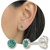 Handmade Turquoise Gemstone Round 3mm Stud Earrings, 925 Sterling Silver, Tiny Circle Studs for Women, Cartilage Earring, Tarnish & Water Resistant, By MiYa Jewelry Creations
