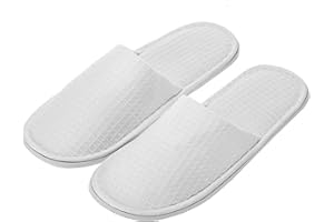 AhfuLife echoapple Waffle Closed Toe White Slippers-Two Size Fit Most Men and Women for Spa, Party Guest, Hotel and Travel (Medium, White-10 Pairs)