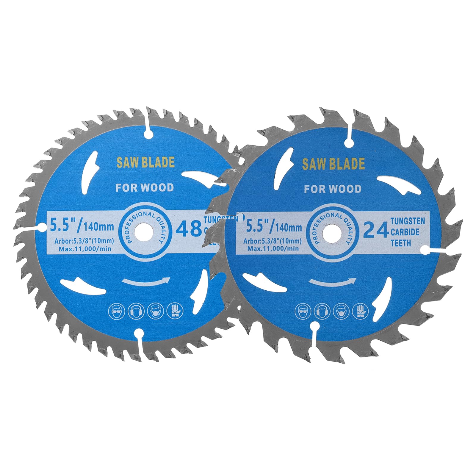 Kozelo 2pcs Circular Saw Blade - [5-3/8-inch x 24/48 Teeth x 10mm Arbor] Circular Metal Cutting Blade for Woodworking Plastic Use, 0.09-inch Kerf