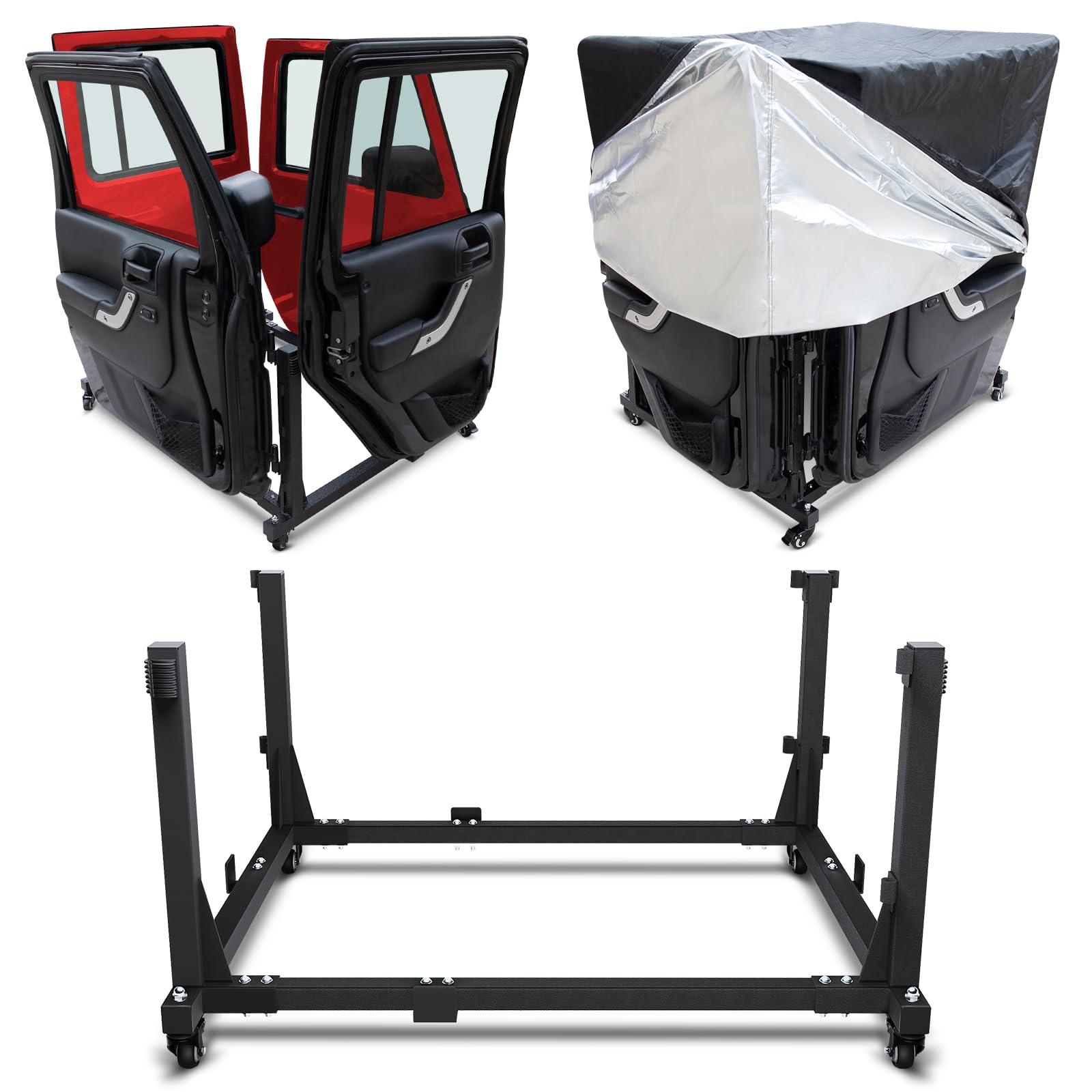 Photo 1 of LONGSUN Door Hanger Storage Rack Removable Door Hanger for Jeep Wrangler with Dust Bag Sliding Bracket Door Cart Holder Compatible with Jeep Wrangler TJ YJ JK JL and Gladiator JT 1987-2025