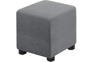 Bifaunvogel Ottoman Cover Square Folding Storage Ottoman Slipcovers Jacquard Stretch Cube Footrest Foot Stool Covers Protector with Elastic Band (Small,Dark Gray)