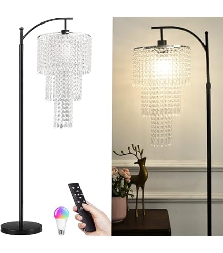 Modern 3-Head Arc Floor Lamp - 87 Inches Tall, Chrome Finish With Crystal Accents, Rotary Switch