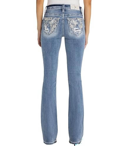 Miss Me Women's Mid-Rise Leafy Cross Embellished Boot Cut Jeans