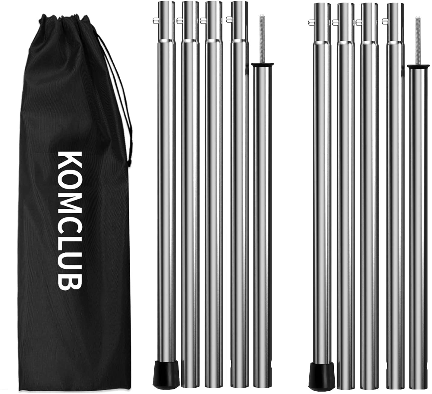 KOMCLUB Telescoping Tarp Poles Heavy Duty Thickened Durable Stainless Steel Adjustable Tent Poles for Tarp Set of 2, Camping Backpacking Tarp Awning Canopy Awning Beach Shelter Rain Fly Sun Sails