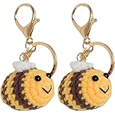 Tizee 2 Pcs Handmade Crochet Bees Keychain – Bag Charms Key Rings, Gifts for Women Girls,Handbag Backpack Purse Accessories