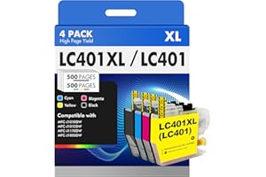 TONER BANK LC401 LC401XL MFC-J1010DW Ink Cartridges for Brother Printer LC 401 401XL for MFC-J1010DW MFC-J1170DW MFC-J1012DW MFC-J1800DW MFC J1010DW - 4 Pack High Yields Black Cyan Magenta Yellow