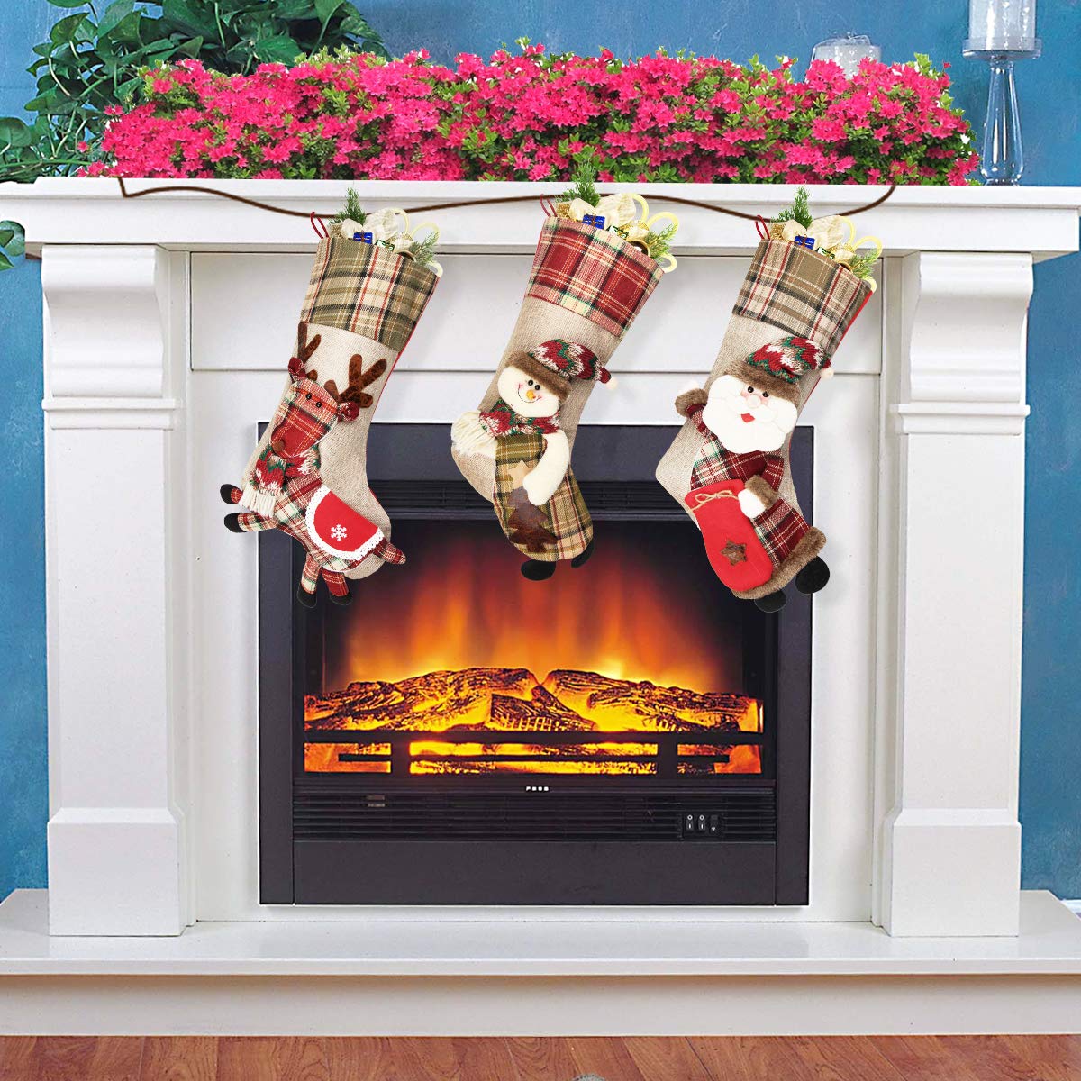 Dreampark Christmas Stockings, 3 Pack Classic Plaid Xmas Stocking 18\
