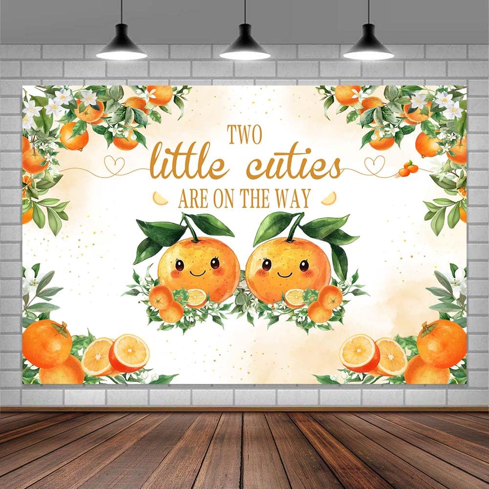 Photo 1 of 10X8ft Twin Baby Shower Photo Backdrop Photography Background, Two Little Orange Cuties Baby Shower Backdrops Photo Booth Prop Decorations Wall Decor Tablecloth