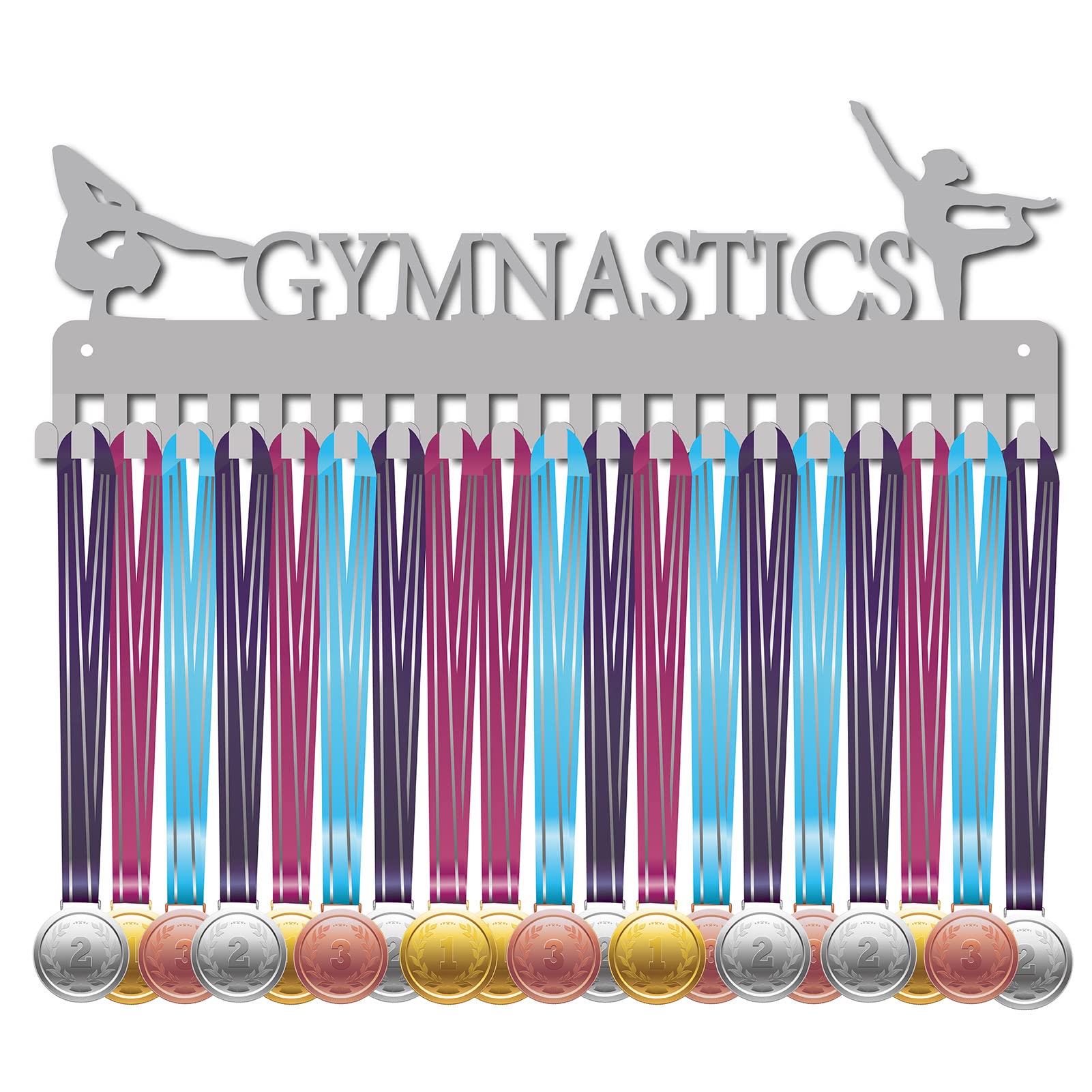 CREATCABIN Gymnastics Medal Holder Display Gymnast Medal Hanger Sports Awards Stand Wall Rack Mount Decor Stainless Steel Metal Hanging for Athletes Home Badge 20 Hooks Storage Over 60 Medals, Silver