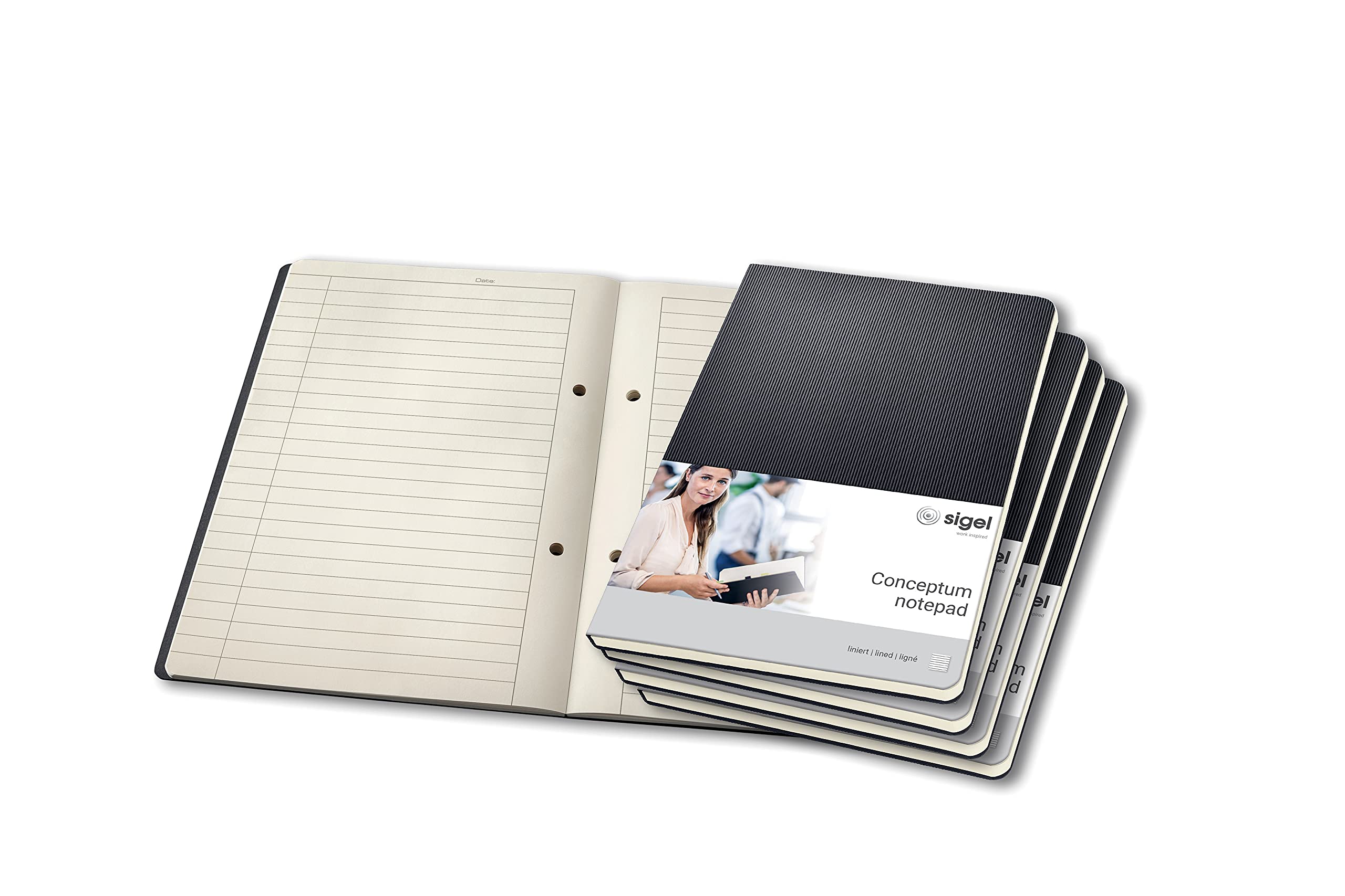SIGEL CO803 Pack of 5 Notepads, approx. A5 (14.9 x 21 cm), lined, hardcover, Black - Conceptum