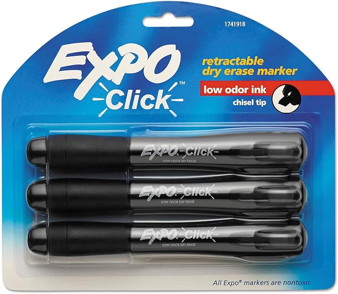 EXPO(R) Click DryErase Markers, Chisel Tip, Black, Pack