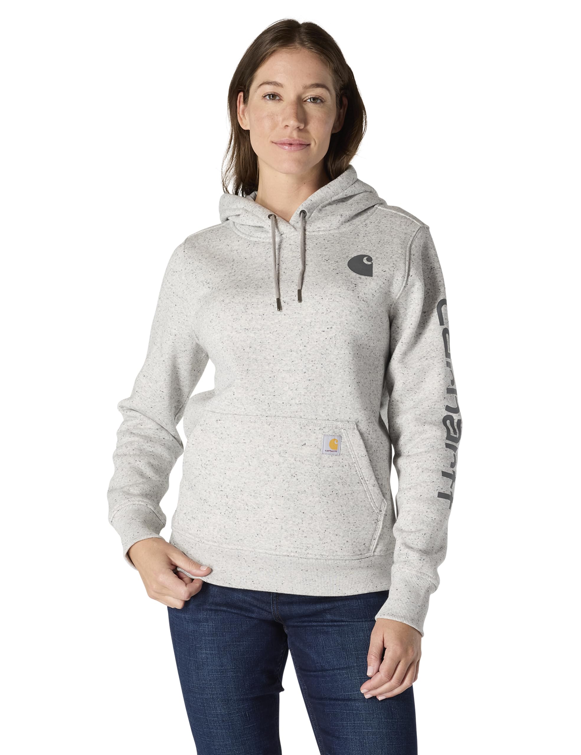 Carhartt Women's Relaxed Fit Midweight Logo Sleeve Graphic Sweatshirt, Asphalt Heather Nep, Medium Image