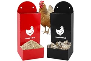 Chicken Grit and Oyster Shell Feeder, Heavy Duty Metal Automatic Hanging No-Spill Poultry Feeder Trough, Easy to Install Coop