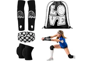 Yinder 4 Pcs Volleyball Knee Pad and Arm Sleeve Volleyball Accessories Stuff Forearm Elbow Sleeve Wrist Guard with Protection Pad and Thumb Hole for Women Men Adult