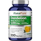NusaPure Dandelion Root 20:1 Extract, 250 mg Equivalent to 5000mg 200 Veg Capsules (Vegan, Non-GMO)