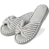 DL Women's Memory Foam Open Toe Slide Slippers with Cute Bow and Cozy Terry Lining, Slip-on House Shoes Spa Mules Sandals with Indoor Outdoor Rubber Sole