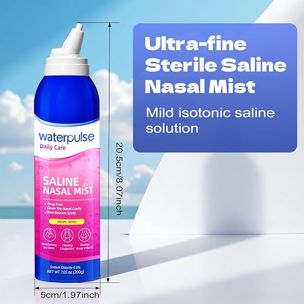WATERPULSE SALINE NASAL MIST FOR NASAL CARE – DRUG-FREE NASAL RELIEF WITH PURE ISOTONIC SOLUTION, MOISTURIZING SPRAY TO RELIEVE DRYNESS & CONGESTION – USE FOR DAILY CARE,2 X 7.05 OZ