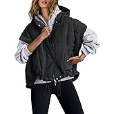Yanekop Cropped Puffer Vest Women Lightweight Quilted Jacket Oversized Poncho Stand Collar Full Zip Sleeveless Coat