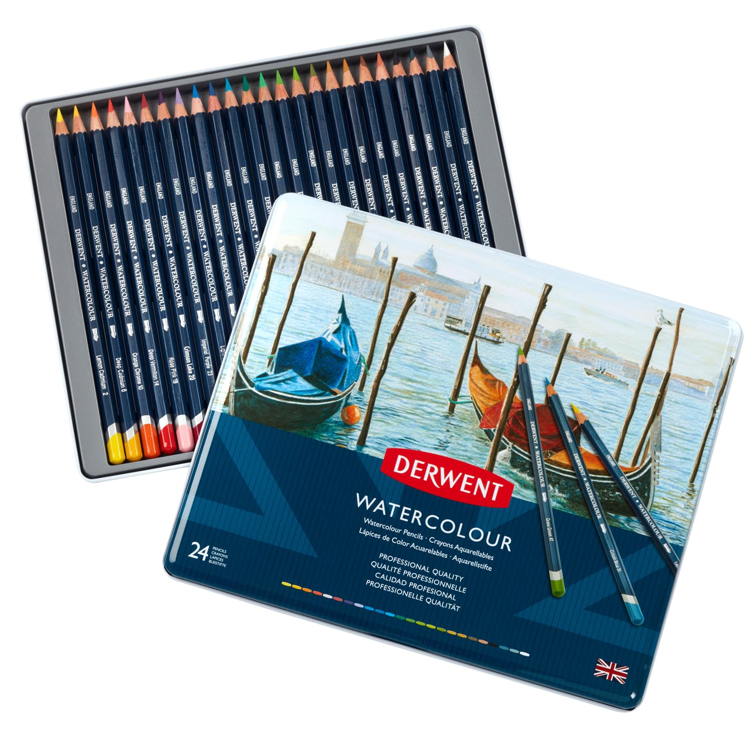 Derwent Set of 24 Watercolour Pencils With Hexagonal Barrel, Professional Quality, For Adults, Students, Amateurs & Professionals, Ideal For Painting and Drawing