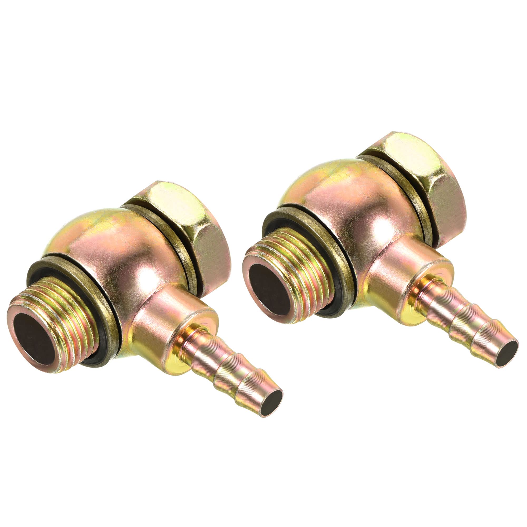 PATIKIL Hose Barb Fitting Elbow 8mm Barbed M16x1.5 Male Thread, 2 Pack Carbon Steel Pipe Adapters Connectors for Air Water Fuel Oil, Gold