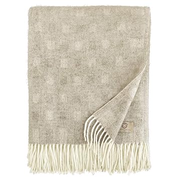 Linen & Cotton Luxus Warme Decke Wolldecke Merino Wohndecke Kuscheldecke Emma mit Karomuster - 100% Weicher Merinowolle, Beig