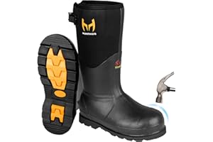 HUNTHOR Rubber Work Boots with 800g Insulation, Puncture-Proof Steel Toe & Shank, Waterproof and Insulated 6mm Neoprene Hunting Boots for Farming, Construction, Fishing, and Manufacturing (Size 6-14)