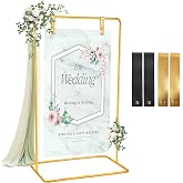 ParseBio Welcome Sign Holder Gold Wedding Easel Stand with 4 Leather Straps | Sign Rack Heavy Duty Easel For Harvest Halloween Christmas, Wedding Seating Chart Stand