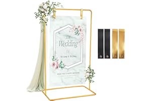 PARSEBIO Wedding Sign Holder, Adjustable Welcome to Our Wedding Sign Stand with Leather Sign Hanging Straps, Sign Rack,Heavy Duty Easel Stand for Sign, Wedding Seating Chart Stand, Easel for Display,Gold