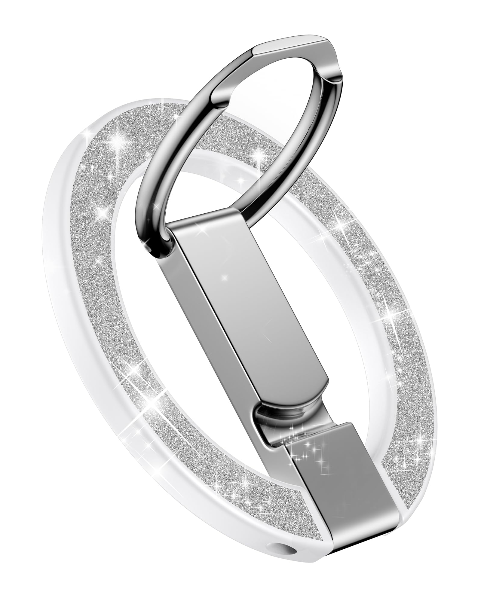 AILKIN Magnetic Phone Stand with Ring Holder for iPhone 17e, MagSafe Finger Ring Magnet Grip, Adjustable Kickstand Loop for Phone Case, iPhone 17 Pro Stand Grip, Samsung Holder Kickstand-Silver Bling