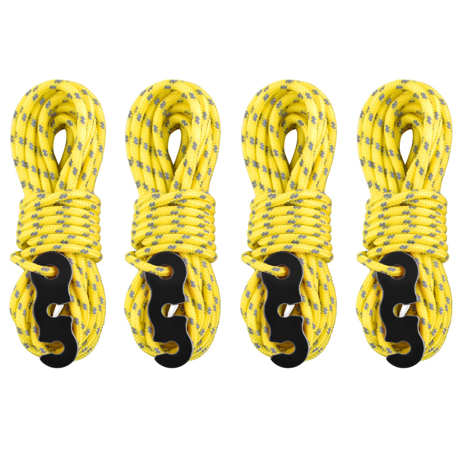 TRIWONDER Guy Ropes 3mm Paracord Reflective Cord Guyline Nylon Rope with Tensioners for Outdoor Camping Hiking Awning Tent (Yellow - 4 Pcs)