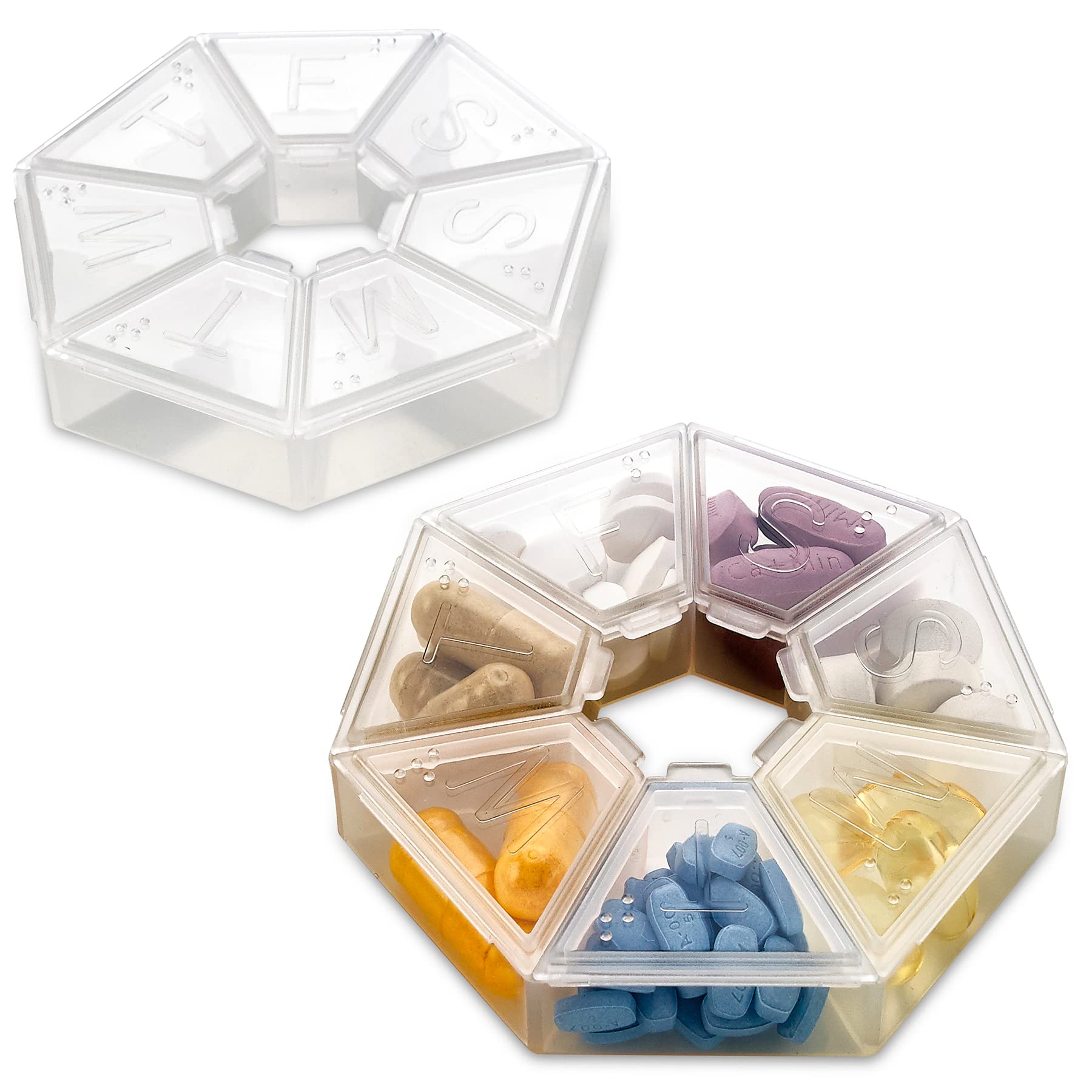 Photo 1 of MEDca Weekly Pill Organizer Clear 7-Sided Pill Reminder, Round Shaped Pack of 2