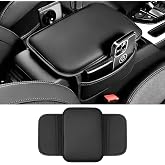 QKYS Car Center Console Cover, Leather Comfort Armrest Cover with 2 Storage Bag, Interior Car Accessories Universal Car Arm Rest Cover Pad for Car Decoration and Storage, Fit for Most Vehicle (Black)