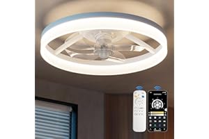 CUBICUBI Ceiling Fans with Lights and Remote, 20 Inch White Low Profile Flush Mount Ceiling Fans with 3000-6000K Dimmable and 6 Wind Speeds, Modern Style with APP for Bedroom
