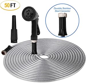 ActionEliters Metal Garden Hose, 304 Stainless Steel Metal Garden Hose with Solid Nozzle Ultra Flexible and Tangle Free Kink Free Outdoor Hose