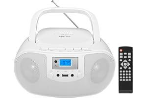 Gelielim Portable Stereo CD Player Boombox, FM Radio with Bluetooth, Remote Control, Headphone, Mic Jack, LED Light Support C