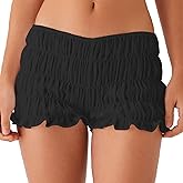 NUFIWI Women's Y2k Ruched Mini Shorts Low Waist Ruffle Frill Bloomers Lounge Pajamas Smocked Micro Shorts Sleepwear