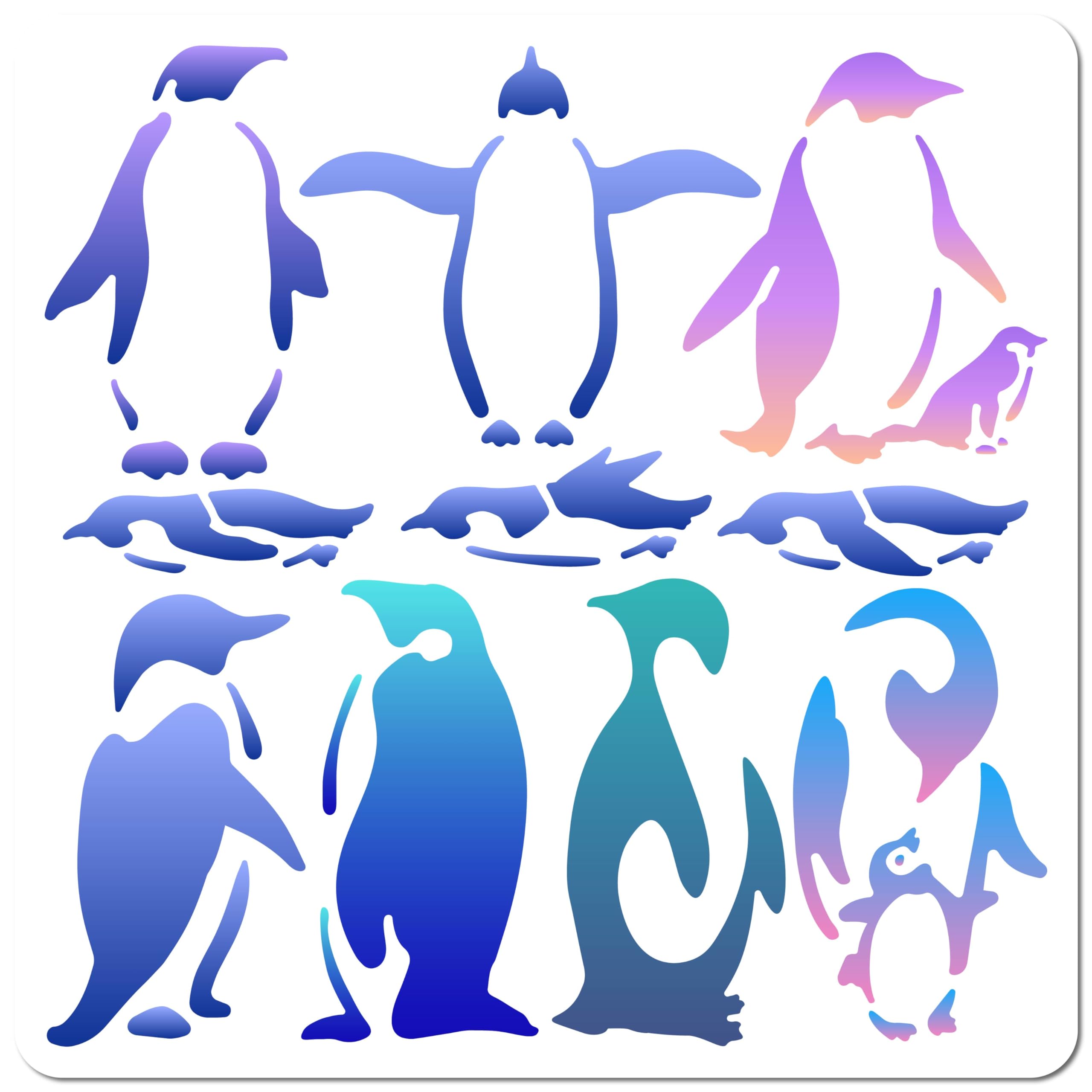 GORGECRAFT 30x30cm Penguins Stencils Plastic Painting Template 10 Styles Antarctic Penguins Pattern Reusable Square Graffiti Stencils for Painting on Wood Floor Tile Wall Furniture Fabrics DIY Crafts