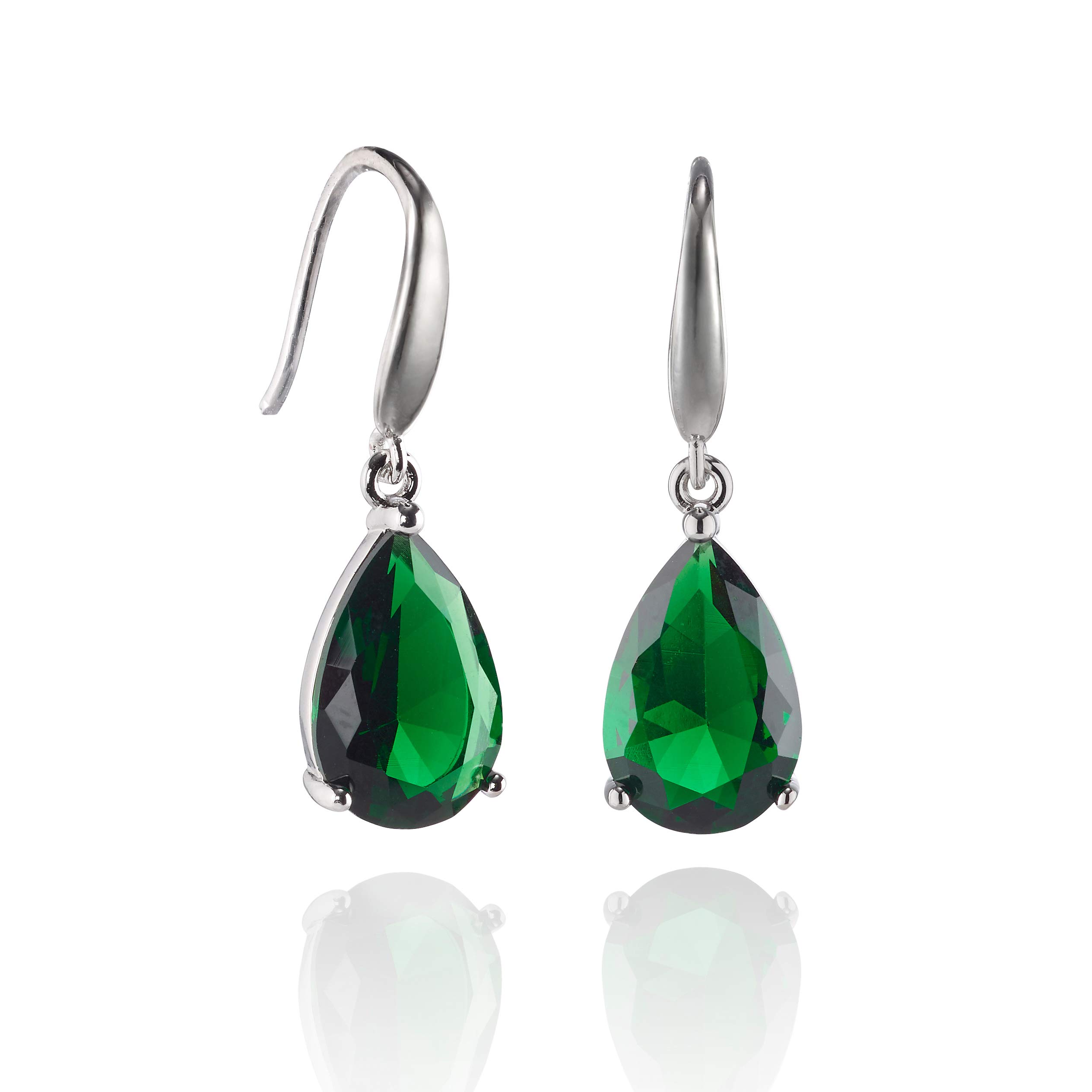namana Silver Pear Drop Earrings for Women and Teen Girls, Green Earrings for Women with Green CZ Stones, Simple Green and Silver Drop Earrings for Women with Giftbox