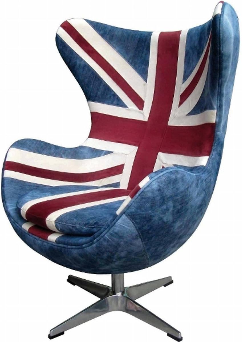 Casa Padrino lounge chair Union Jack/silver in eggshape 87 x 77 x h 116 cm swivel armchair