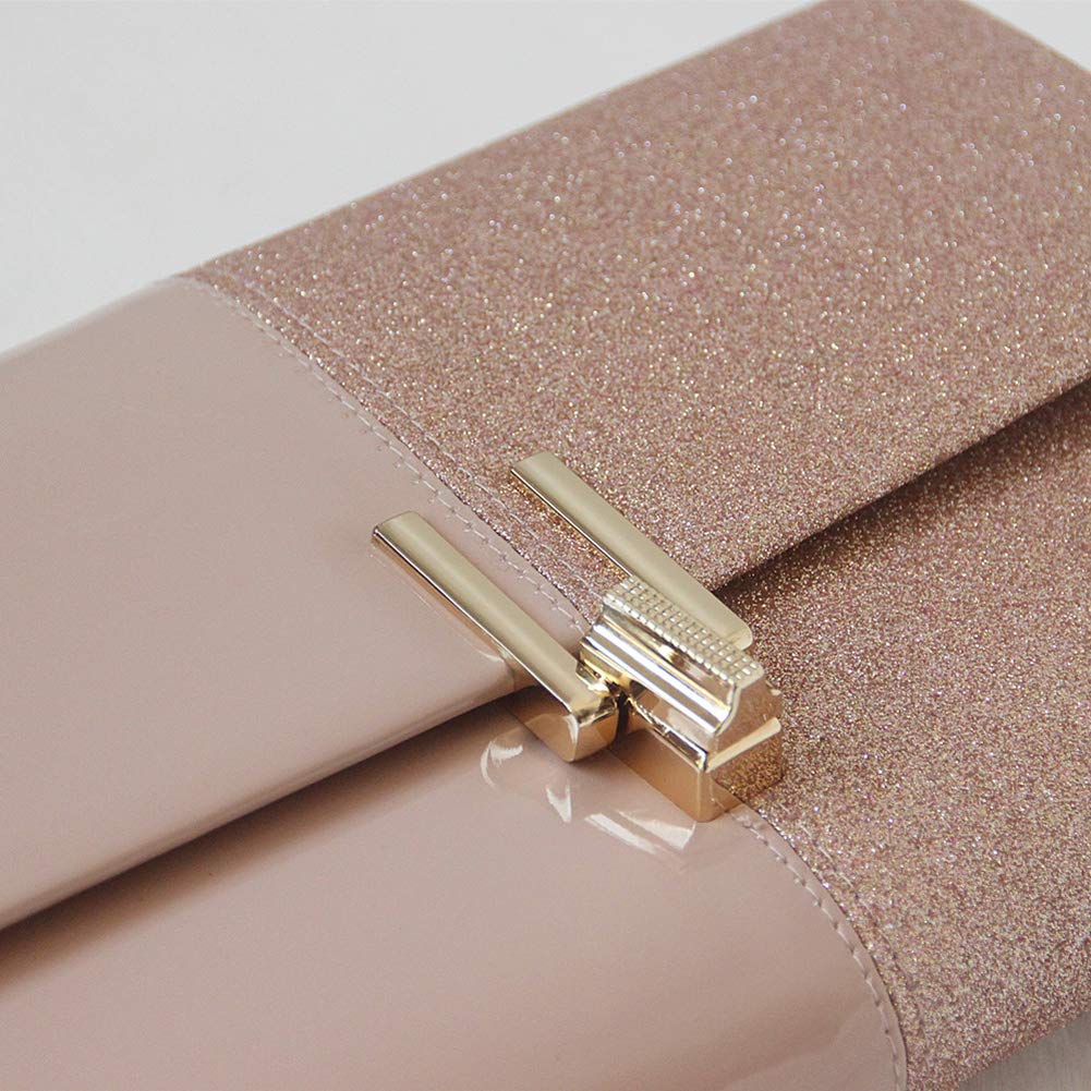 Women Glitter Envelope Clutch Purses, Bridal Elegant Handbags with Chain - Flap Crossbody Bag for Wedding Party (pink-1)